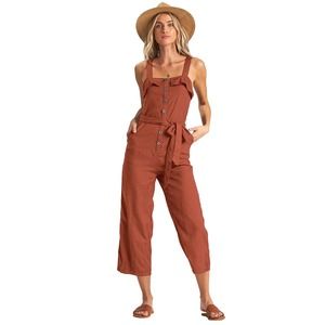 Billabong Jumpsuit XS Rust Orange Button Up Sleeveless Cropped Sandy Toes